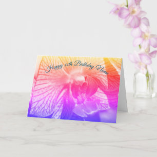 Orchid Up Close Rainbow Personalized Birthday  Card