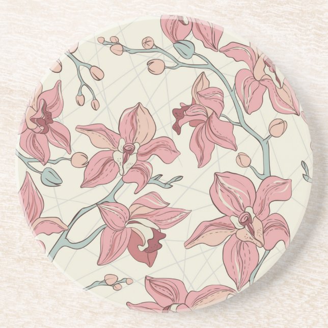 Orchid Vintage Pattern: Elegant Paper Coaster (Front)