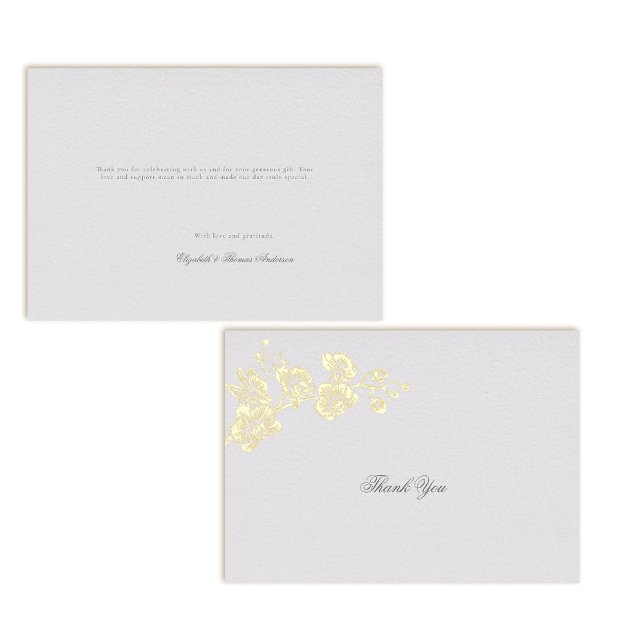 Orchid Vows Ivory Formal Classic Wedding Thank You (formal wedding thank you card orchids gold foil modern classic traditional art ivory elegant royal)