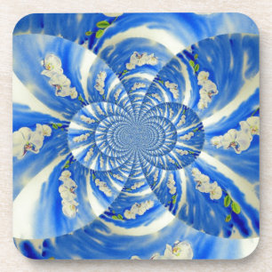 Orchid Watercolor painting, Clouds Mandala Coaster