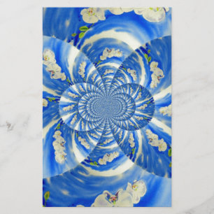 Orchid Watercolor painting, Clouds Mandala Stationery