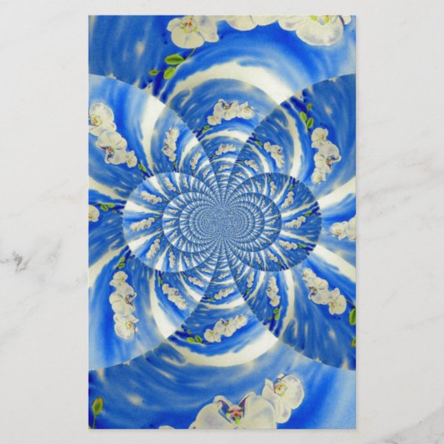 Orchid Watercolor painting, Clouds Mandala Stationery (Front)