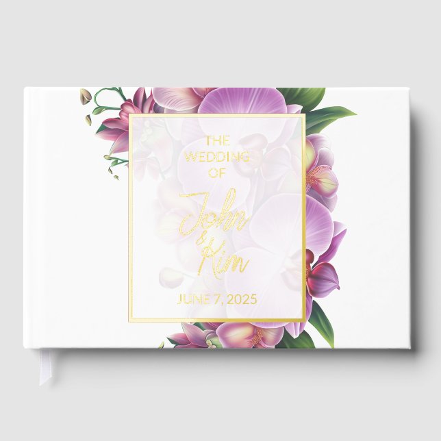 Orchid Wedding Foil Guest Book (Front)