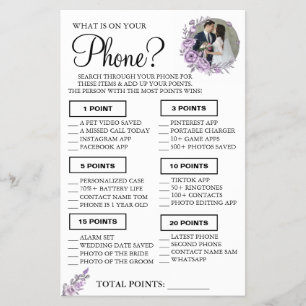 Orchid What is on your phone Shower game card