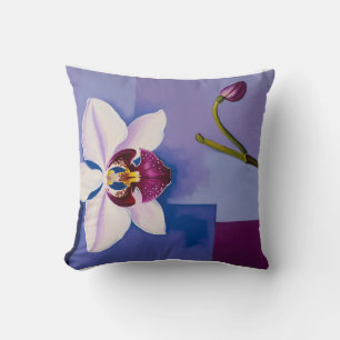 Orchid Whispers: White and Violet Tones on Pastel Throw Pillow