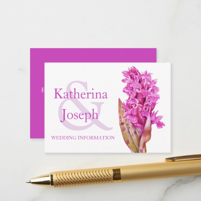 Orchid wildflower art wedding info enclosure card (Front/Back In Situ)