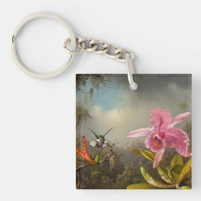 Orchid with Two Hummingbirds Heade Keychain (Front)