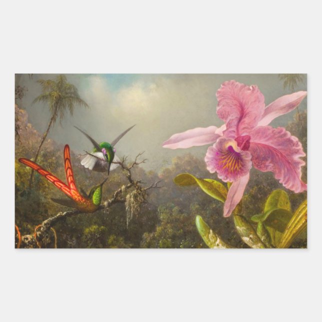 Orchid with Two Hummingbirds Heade Sticker (Front)