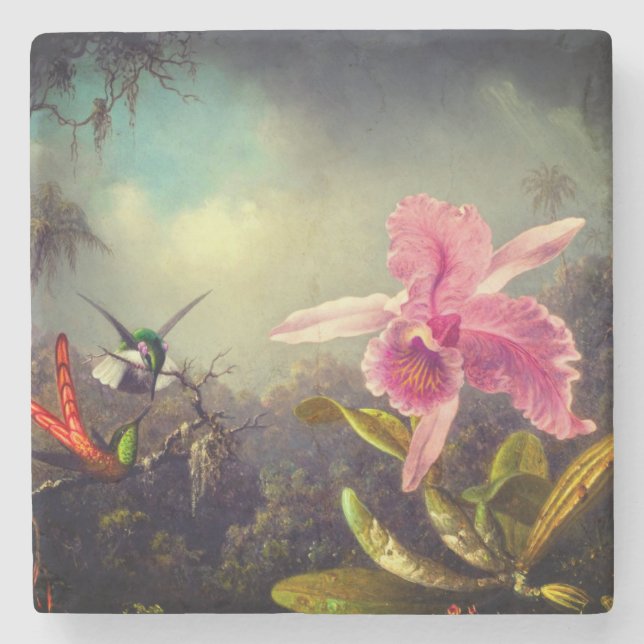 Orchid with Two Hummingbirds Heade Stone Coaster (Front)