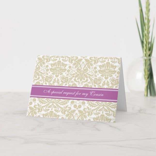Orchidée Beige Damask Cousin Bridesmaid Invitation (Devant)