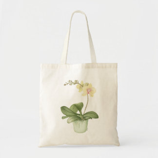 Orchidée dans un sac fourre-tout vert à couleur