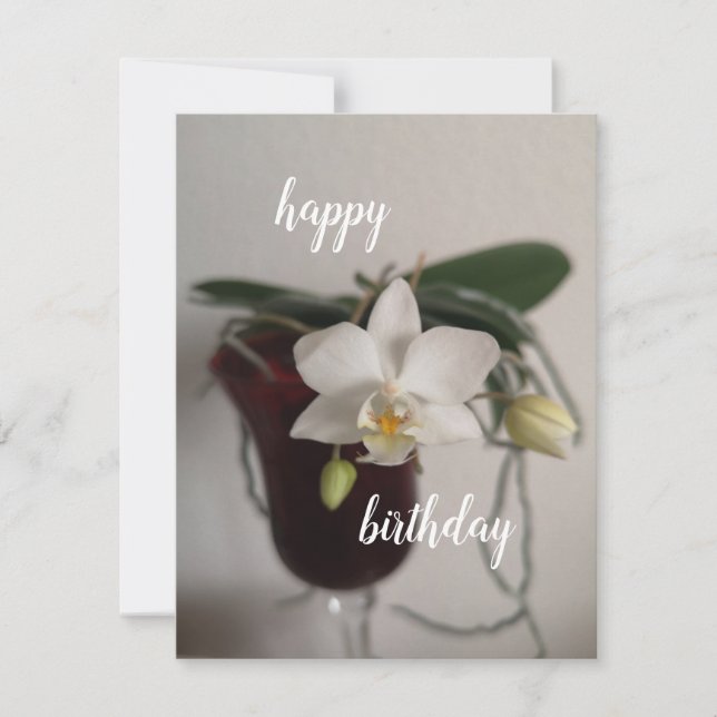 orchidée en verre rouge carte anniversaire (Devant)