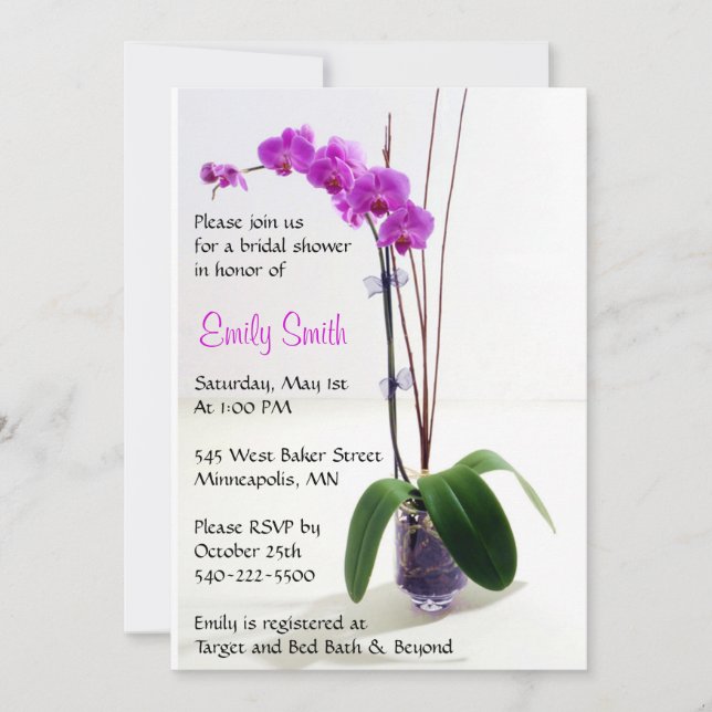 Orchidée rose violet Floral Bridal Show Invitation (Devant)