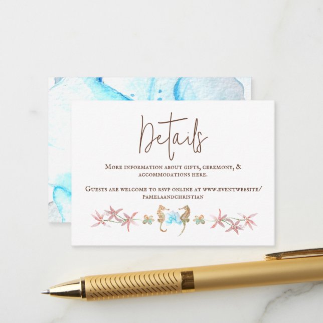 Orchidée Turquoise, Seahors Mariage Détails Carte (Devant/Arrière en situation)