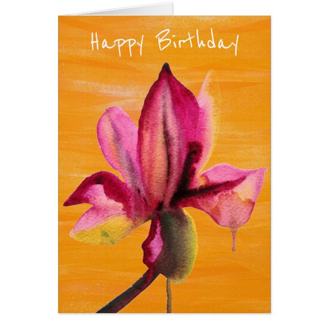 Orchidée violette aquarelle orange pop art anniver (Devant)