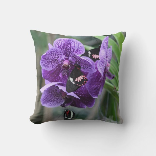 Orchidée violette (avec papillons) Coussin (Recto)