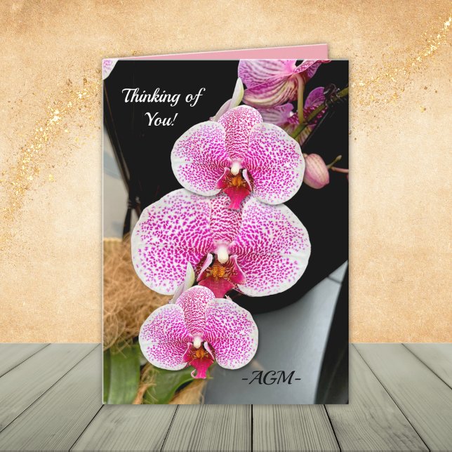 Orchidées blanches et roses, cartes à notes (Optional:  Edit/change "Thinking of You!" and edit initials, or remove.)