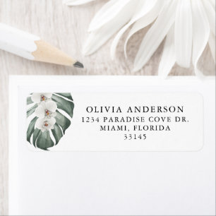 Orchidées blanches sur Monstera Tropical Floral