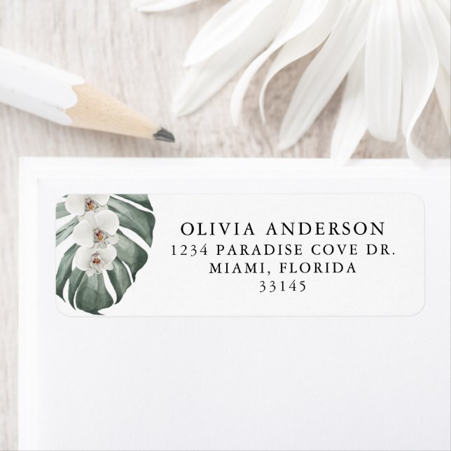 Orchidées blanches sur Monstera Tropical Floral (En situation)