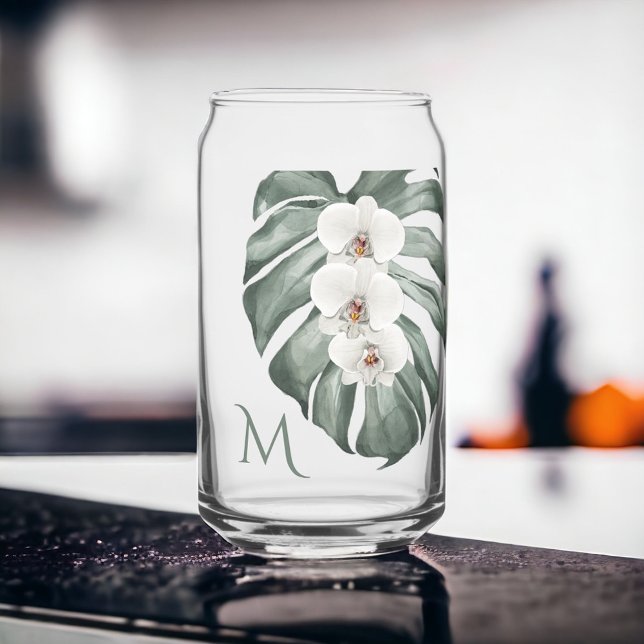 Orchidées blanches tropicales avec Monogramme init (Créateur téléchargé)