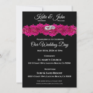 Orchidées faire-part de mariage-Fuchsia sur Black-