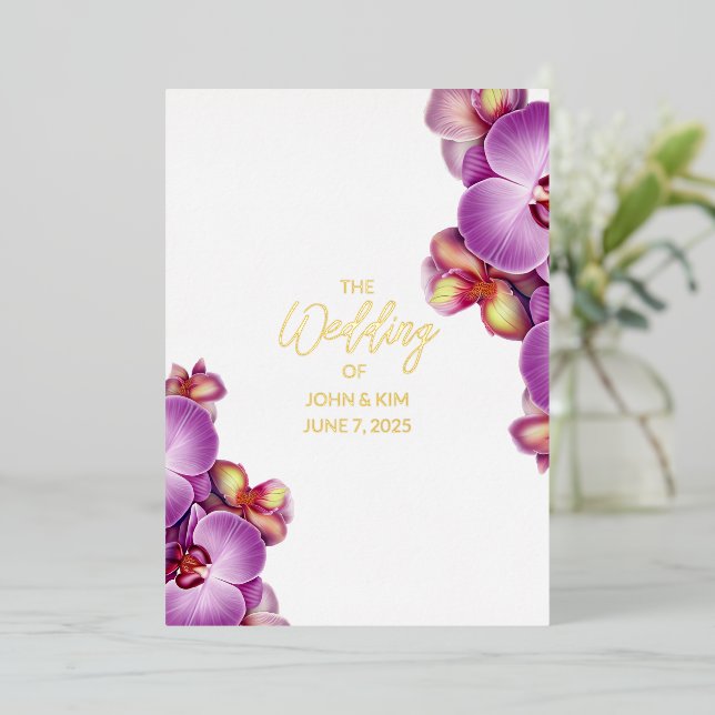 Orchidées Mariage Gold Foil Invitation (Debout devant)