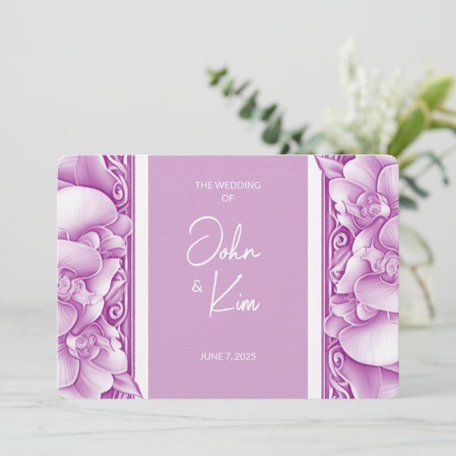 Orchidées Mariage Ornate Photo Invitation (Debout devant)