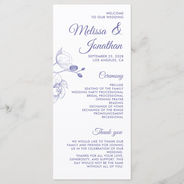 Orchidées romantiques élégant programme de mariage (Devant)