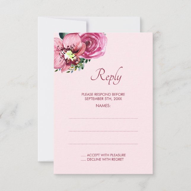 Orchidées roses et cartes de réponse Mariage Rose (Devant)