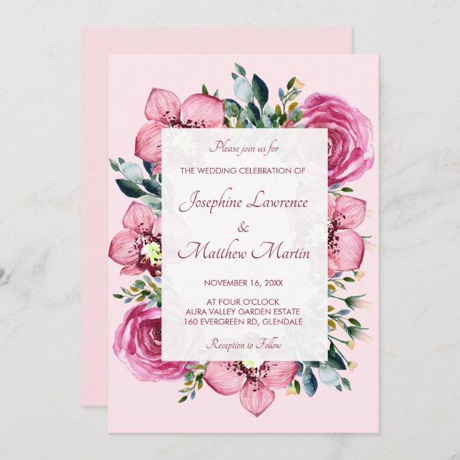 Orchidées roses et invitations de mariage Roses (Devant / Derrière)