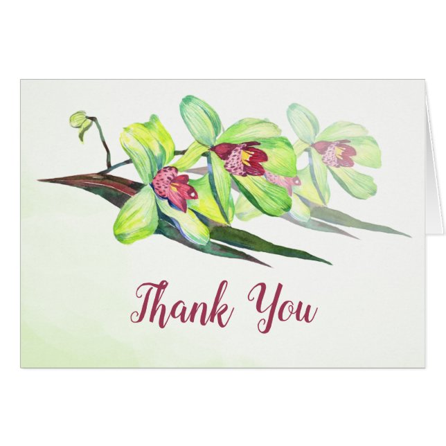Orchidées vertes Carte de remerciements aquarelle (Devant Horizontal)