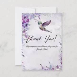 Orchidées violettes Carte de remerciements colibri