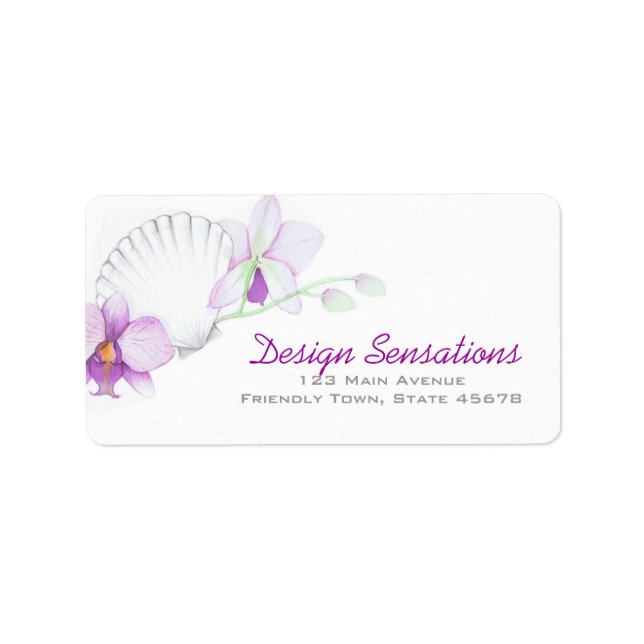 Orchidées violettes et étiquette de adresse SeaShe (Devant)