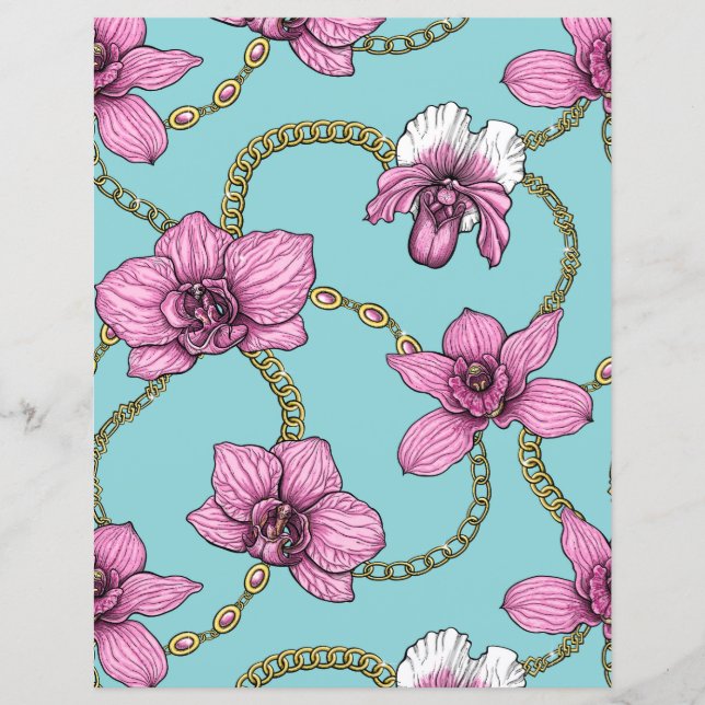 Orchids and chains, pink and blue (Front)