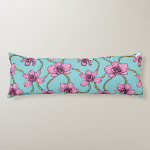 Orchids and chains, pink and blue body pillow