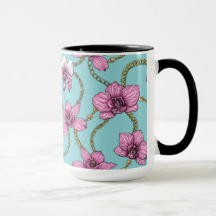 Orchids and chains, pink and blue mug