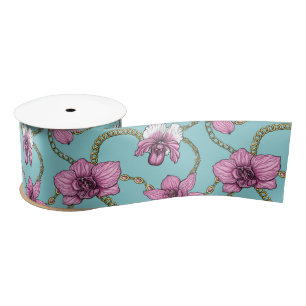 Orchids and chains, pink and blue satin ribbon