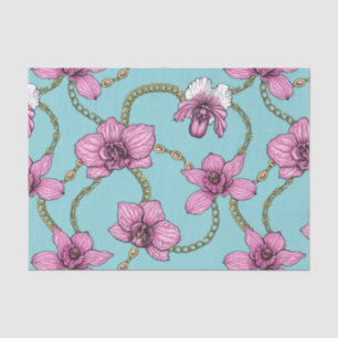 Orchids and chains, pink and blue tissue paper