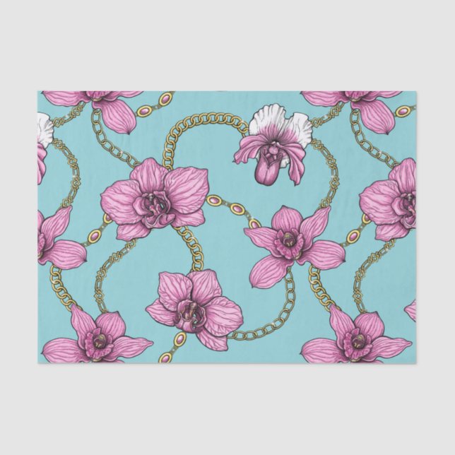Orchids and chains, pink and blue tissue paper (Front)