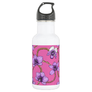 Orchids and chains, violet and pink 532 ml water bottle