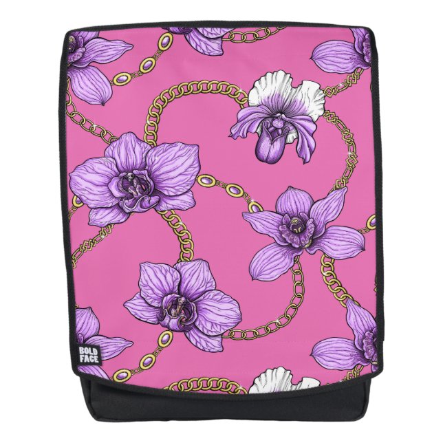 Orchids and chains, violet and pink backpack (Front)