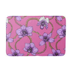 Orchids and chains, violet and pink bath mat