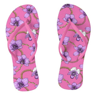 Orchids and chains, violet and pink flip flops