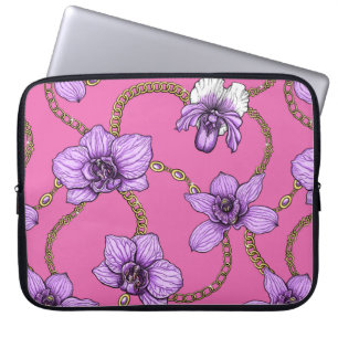 Orchids and chains, violet and pink laptop sleeve