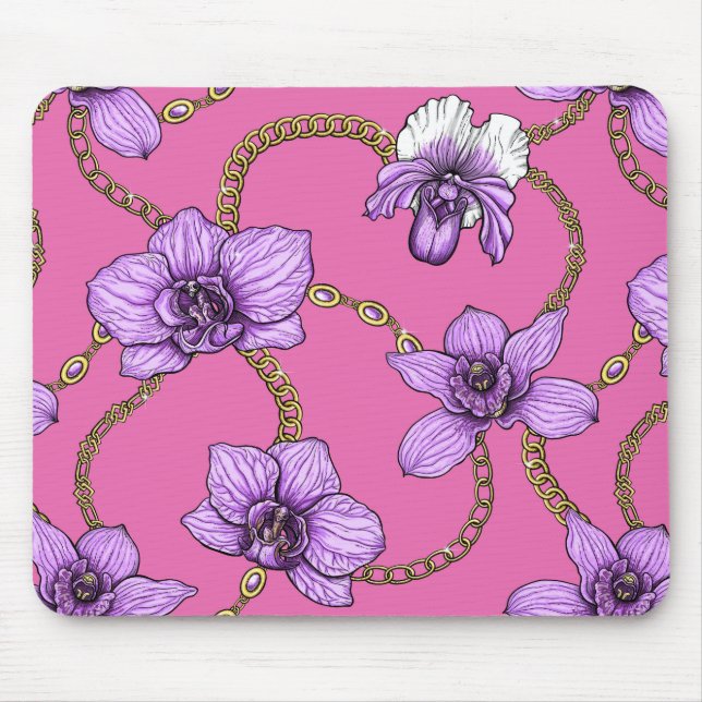 Orchids and chains, violet and pink mouse pad (Front)