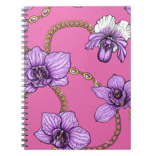 Orchids and chains, violet and pink notebook