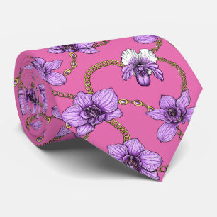 Orchids and chains, violet and pink tie
