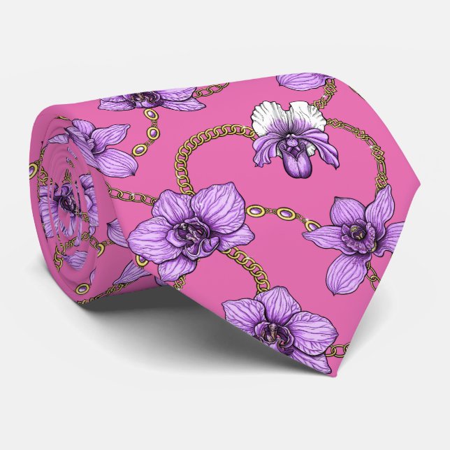 Orchids and chains, violet and pink tie (Rolled)