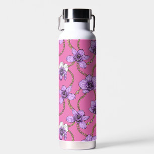 Orchids and chains, violet and pink water bottle
