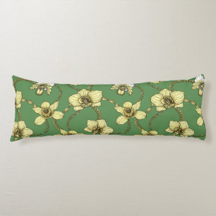 Orchids and chains, yellow and kelly green body pillow